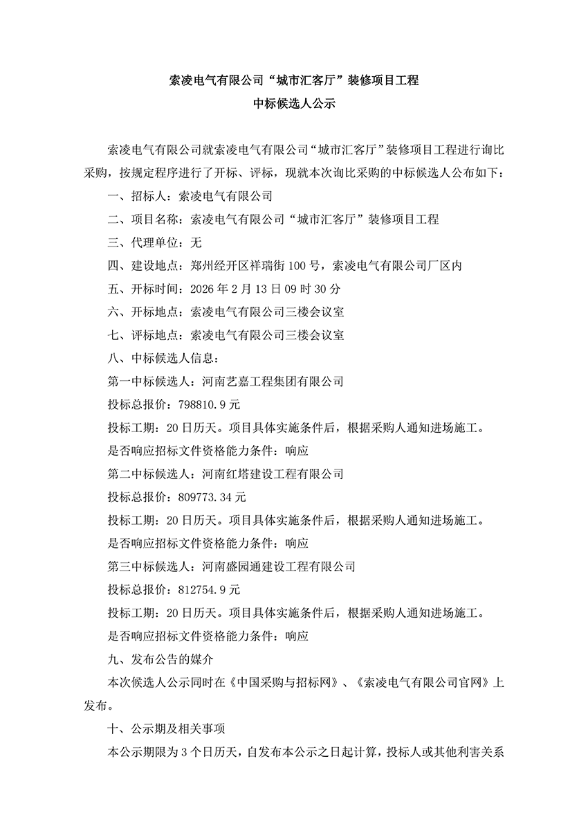 米兰体育「中国」米兰官方网站-MILAN
“城市汇客厅”装修项目工程 中标候选人公示